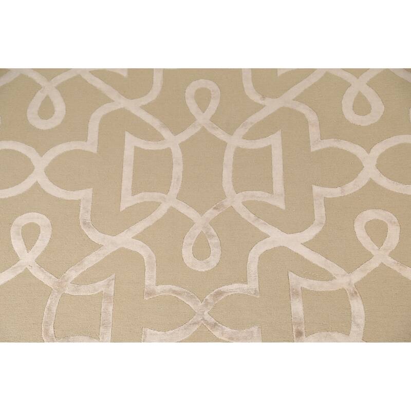 Geometric Nepalese Modern Area Rug Handmade Wool Carpet Beige - 9'2" x 11'10"