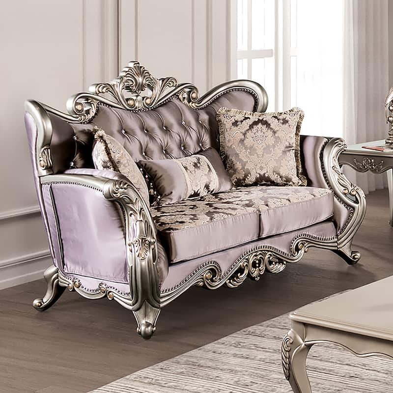 Furniture of America Cintel Traditional 2-Piece Tufted Velvet Wingback Sofa and Loveseat Set