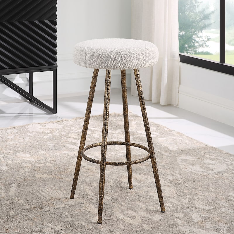 Round Top Counter Stool with Tapered Legs - 26" - Gold and White