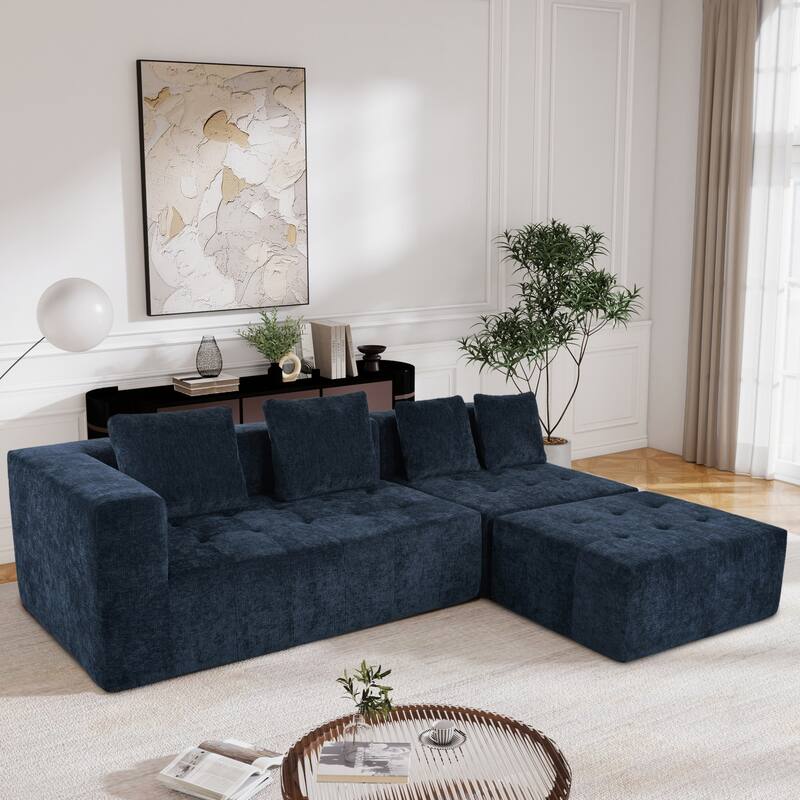 Modern 3-Piece U-StyleLarge Removable Modular Sofa with 4 Cushions