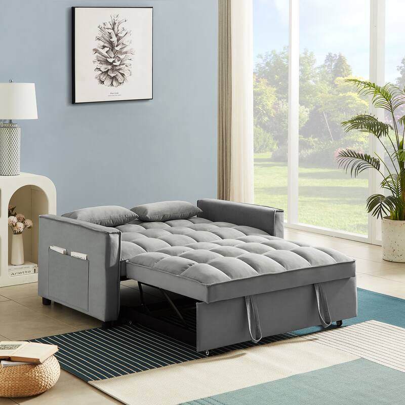 Modern Velvet Convertible Loveseat Sleeper Sofa Couch with Adjustable Backrest