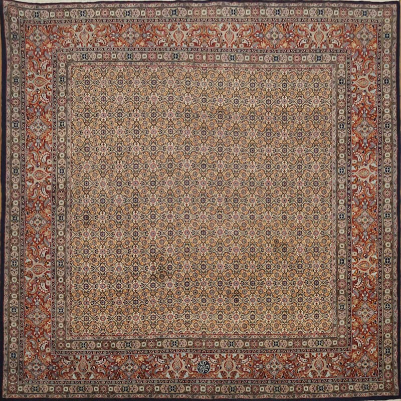 Hand Knotted Oriental 100% Wool Carpet Traditional All-Over Beige & Ivories Tabriz Area Rug - 6' 9'' X 6' 9''
