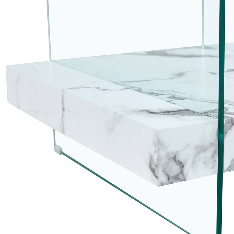 Roomfitters Square Glass Coffee Table with Walnut Finish, Two-Tier Modern Accent Table for Compact Spaces