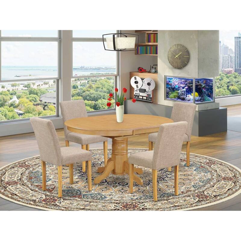 Contemporary 5Pc Oval Dining Set - 42/60" Table & 4 Parsons Chairs - Chic Linen Fabric