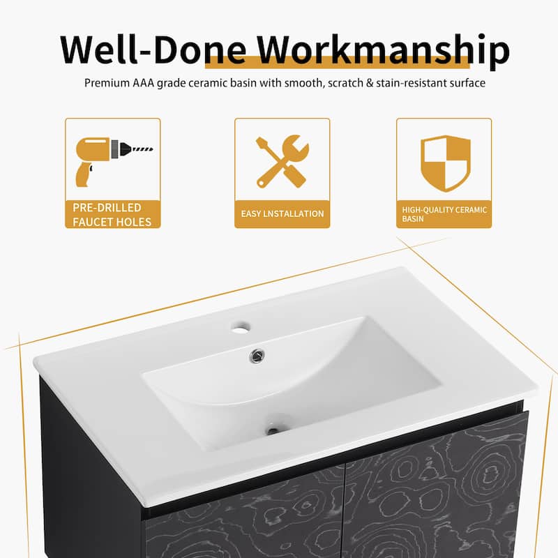 Bathroom Vanity With Sink In 24/30 Inch, Floating Bathroom Vanity with Soft Close Door