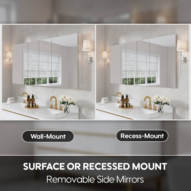 30'H Bathroom Recessed or Surface Wall Mount Medicine Cabinet With Adjustable Glass Shelves