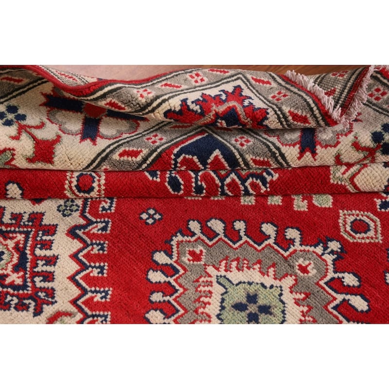 Traditional Red Kazak Rug Hand-Knotted Oriental Wool Carpet - 5'0" x 6'7"