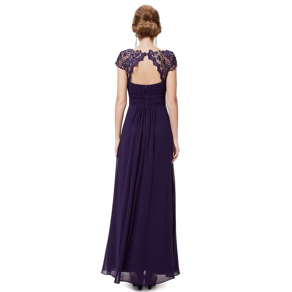 ever pretty lace cap sleeve evening gown