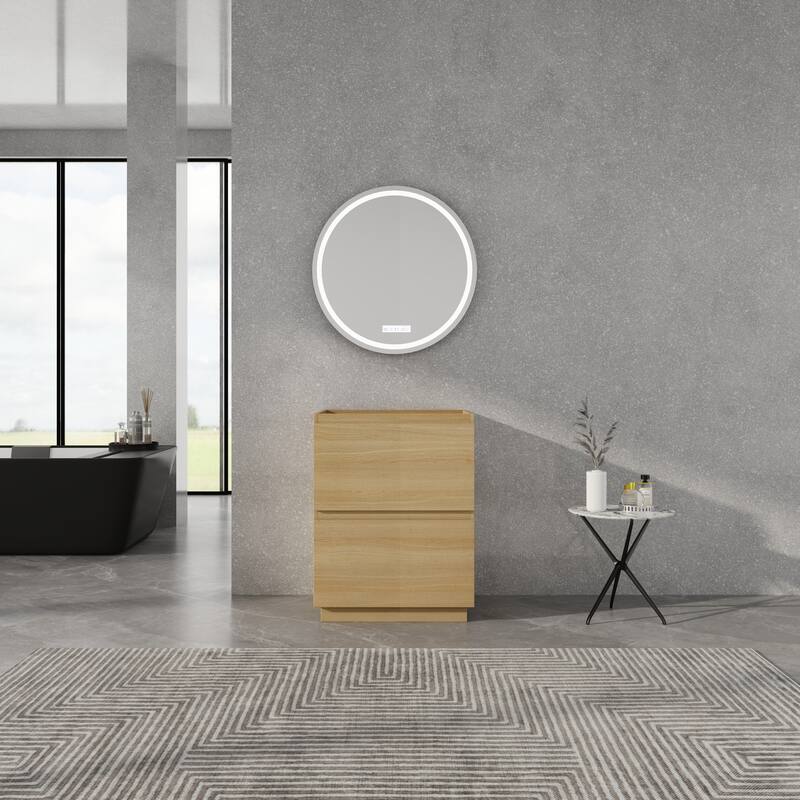 GDFStudio - Geneva Modern Wall-Mounted Bathroom Vanity Set with 2 Soft Close Drawers, Sink NOT INCLUDED - 24" - Oak