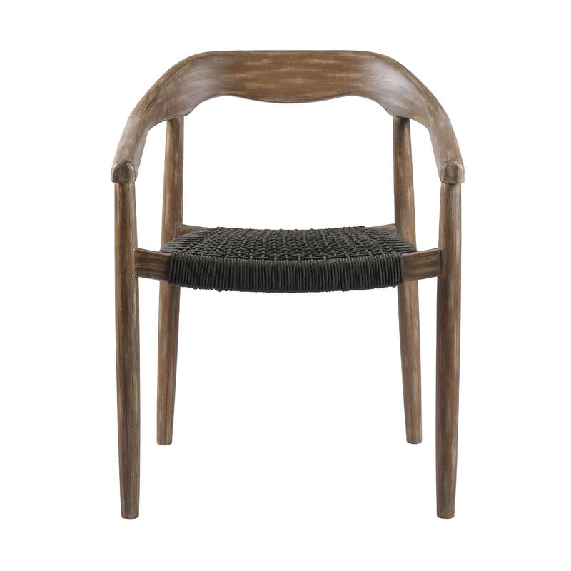Set of Two 22" Black and Natural Wood Solid Wood Outdoor Dining Chair