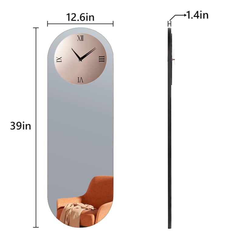 Large Wall Clock - Gray&Gold Mirror Finish,Oval 39"