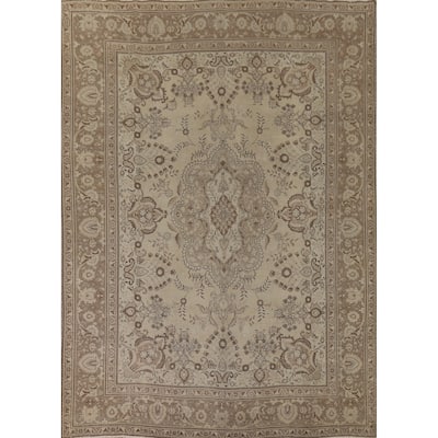 Tabriz Vintage Persian Area Rug Handmade Traditional Beige Wool Carpet - 9'5" x 12'4"