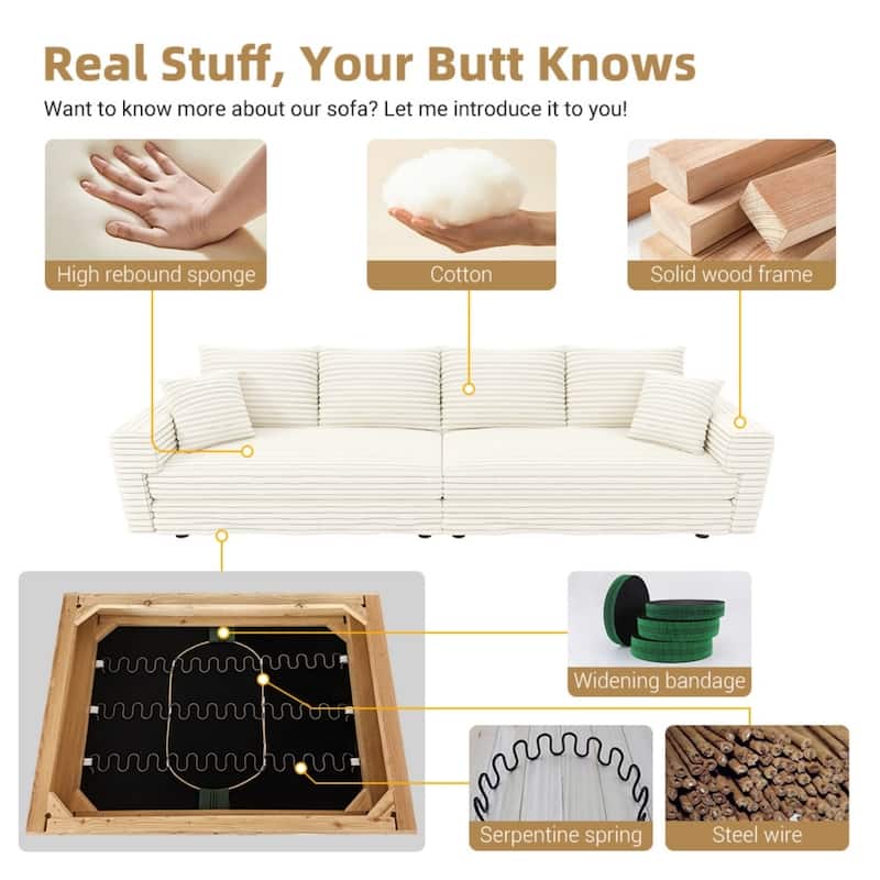 82.7 " Modern Plush Corduroy 3-Seat Sofa with Soft Pillows