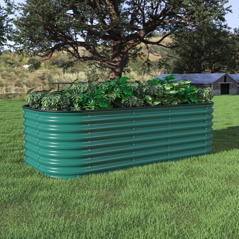 VEIKOUS 24''H Galvanized Steel Raised Garden Bed, Bottomless Design for Healthy Plant Growth - Green