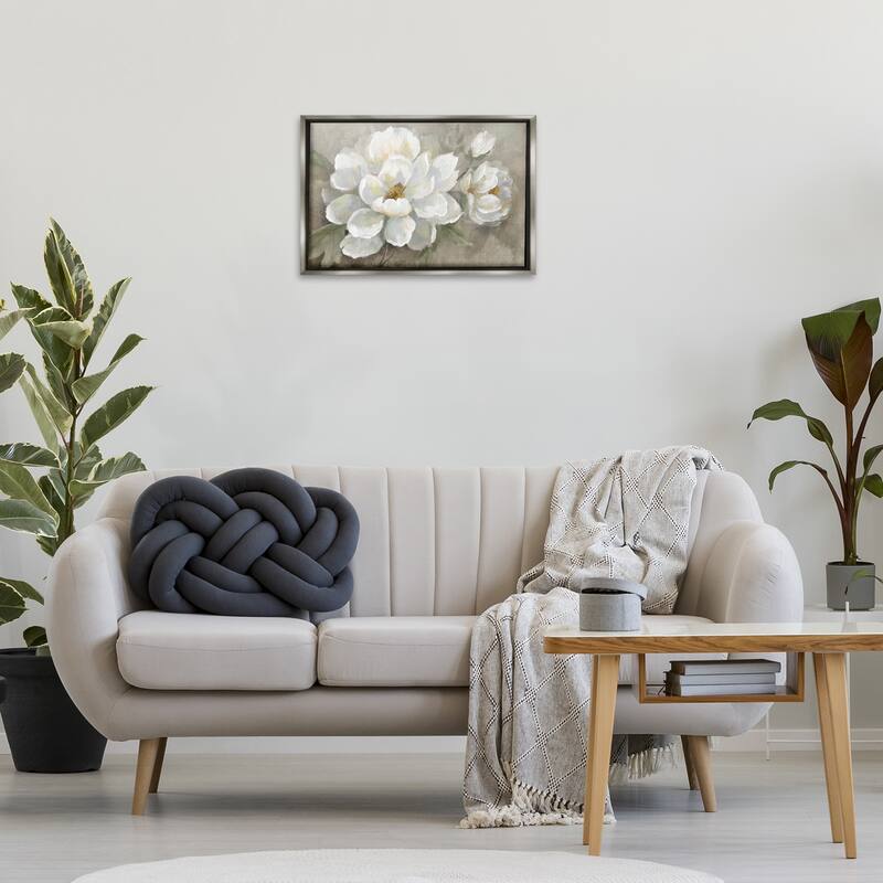Stupell Blooming Magnolias on Beige Framed Floater Canvas Wall Art Design By Nan