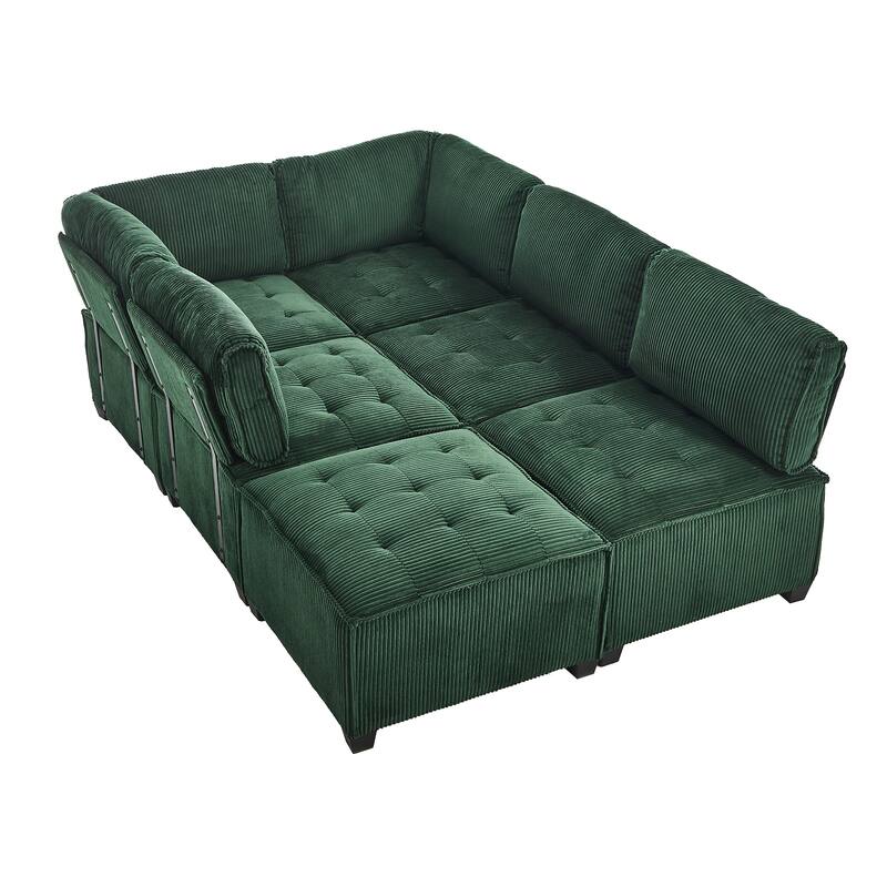 121.26" Corduroy Modular Sectional Sofa 6- Seat U Shaped Couch with Reversible Chaise and Ottoman