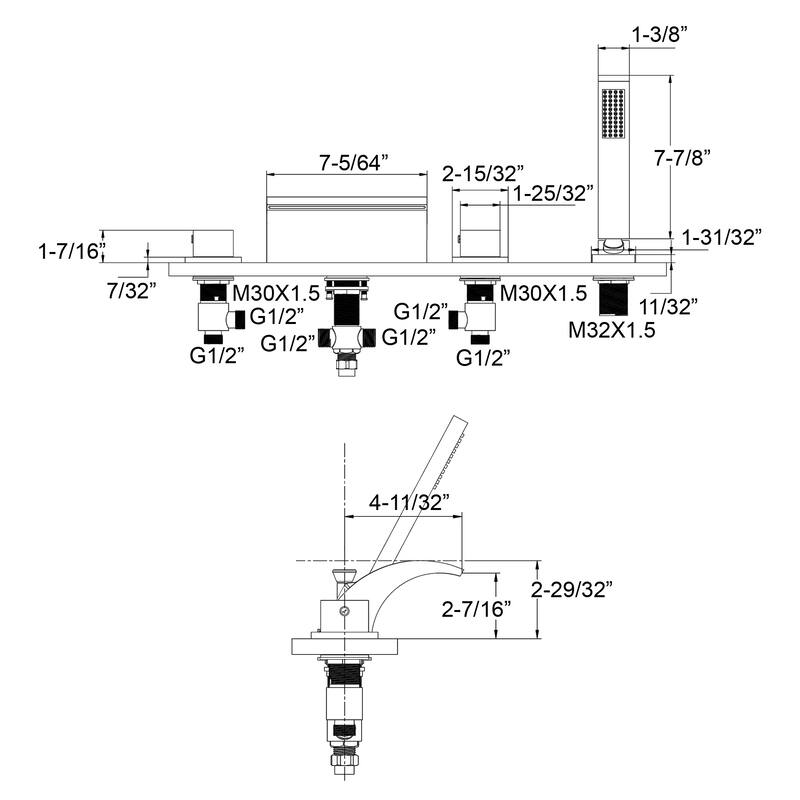 High Flow Waterfall Double Handle Roman Tub Faucet with Diverter and