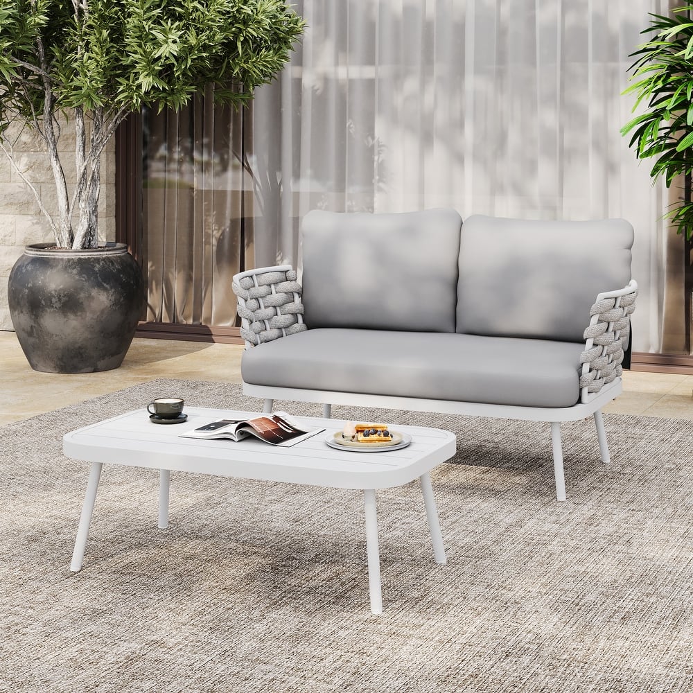 Christopher Knight Home - Cadence Rope and Steel Patio Loveseat and Table Set
