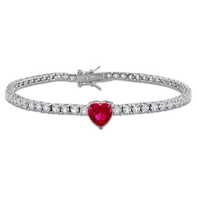 Miadora 8ct TGW Created Ruby & Created White Sapphire Bracelet in Sterling Silver