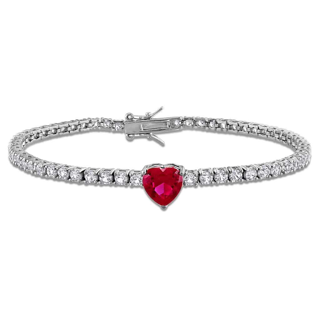 Miadora 8ct TGW Created Ruby & Created White Sapphire Bracelet in Sterling Silver