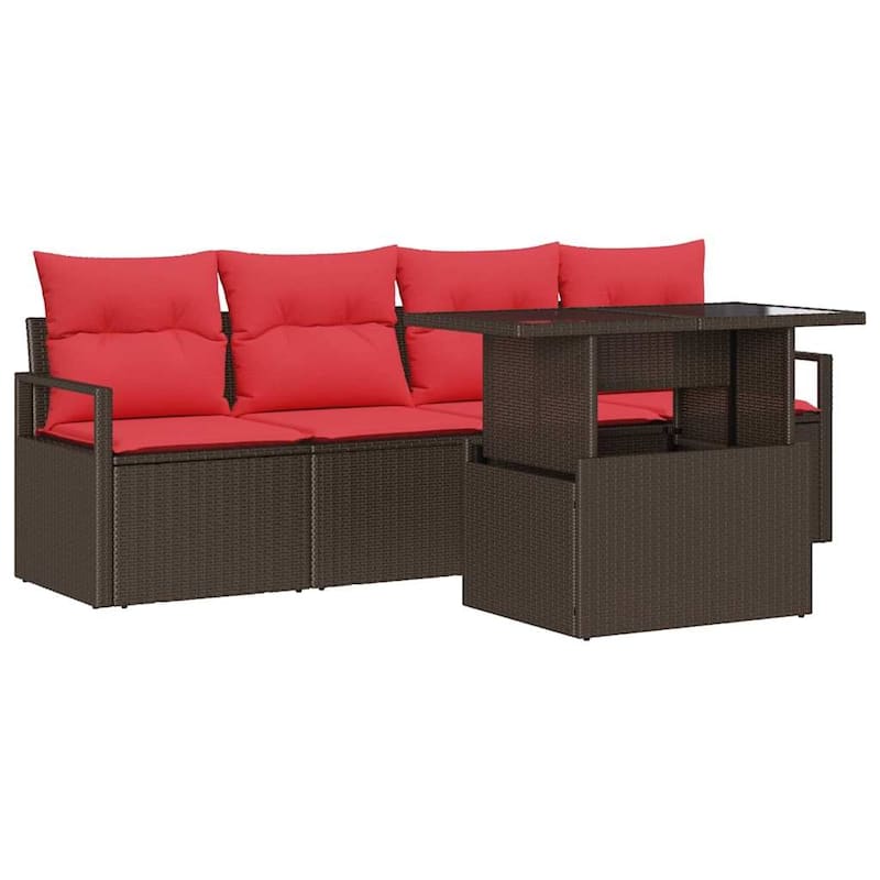 vidaXL 5 Garden Sofa Set with Cushions Black/Brown/Grey Poly Rattan - 90.6 x 24.4 x 27.2