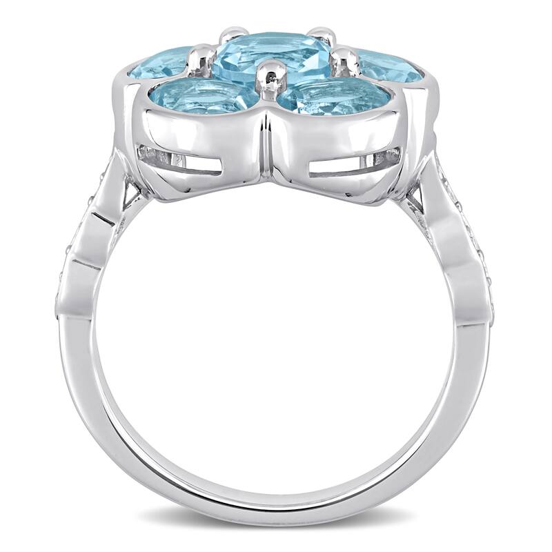 Miadora Sterling Silver Blue Topaz and Diamond Accent Composite Flower Ring