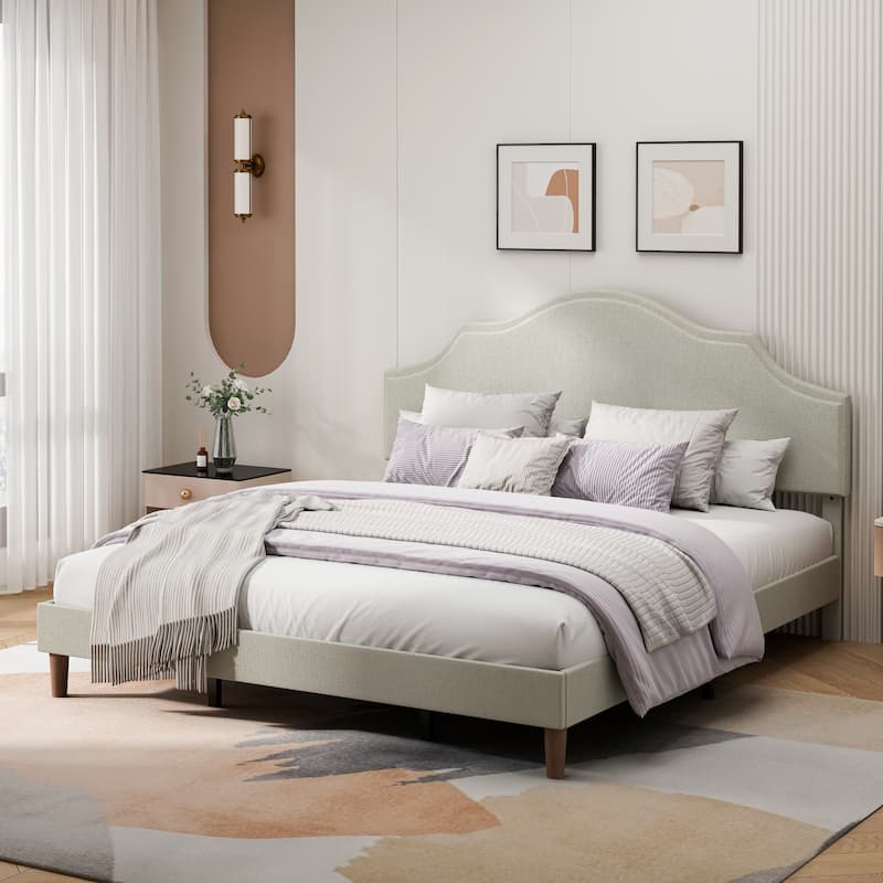 GDFStudio Bed Frame Upholstered Platform Bed with Adjustable Headboard - King
