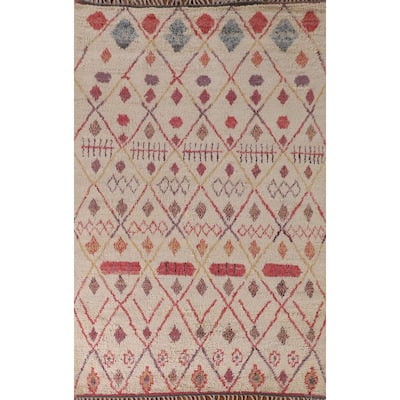 Tribal Moroccan Area Rug Handmade Beige Wool Carpet - 7'0" x 10'4"