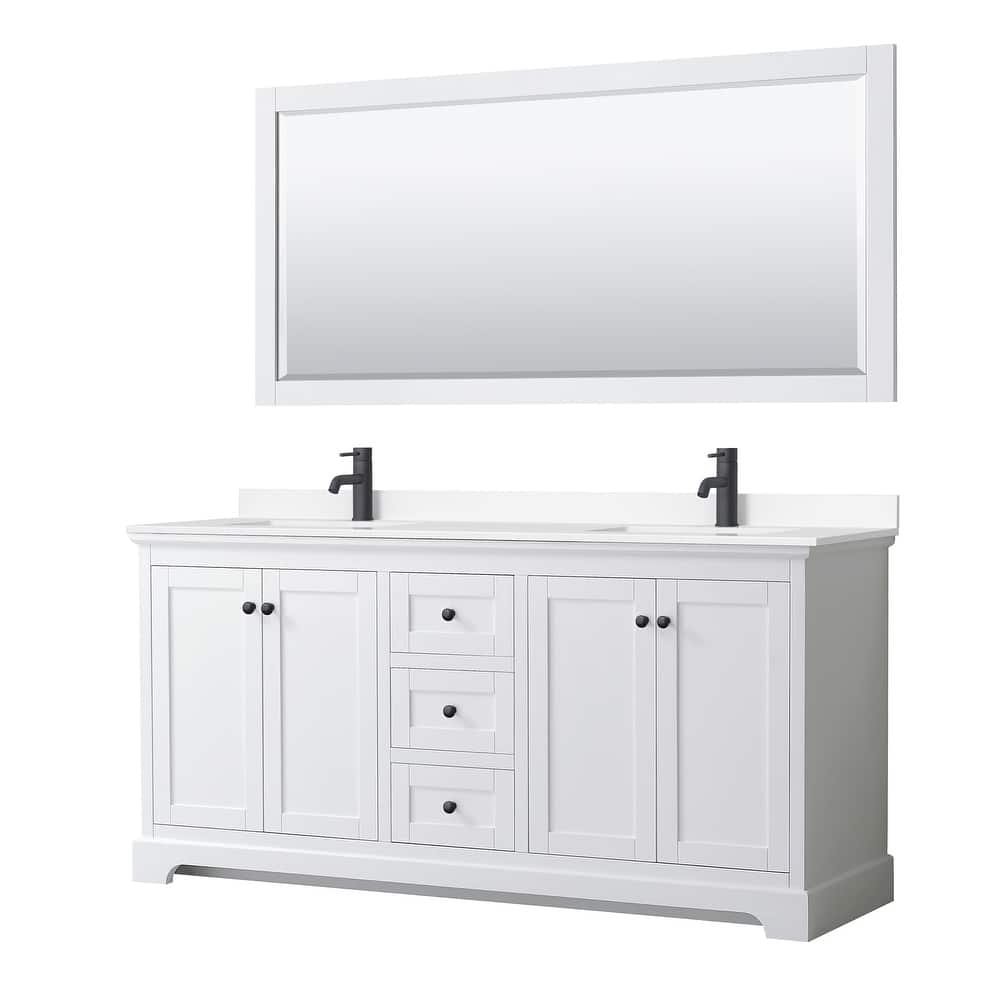 Avery 72 Inch Double Vanity, Cultured Marble Top, 70 Inch Mirror