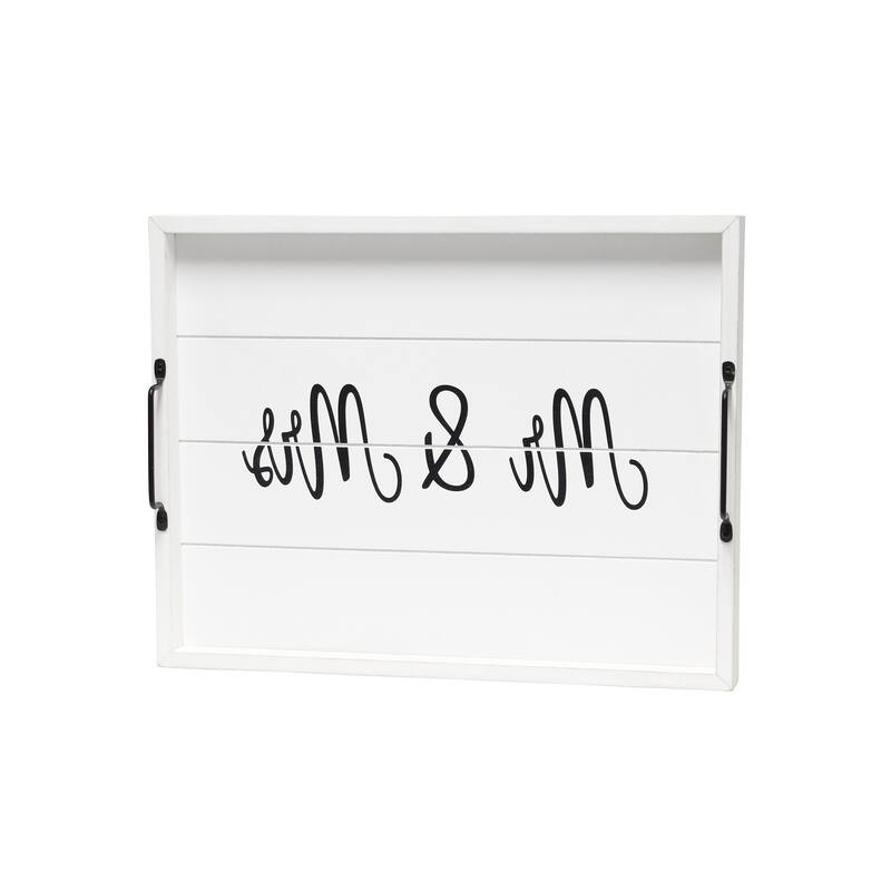 HomeRoots 16" Black And White Mr. and Mrs. Serving Tray With Handles - 15.50 in. x 2.25 in. x 12.00 in.