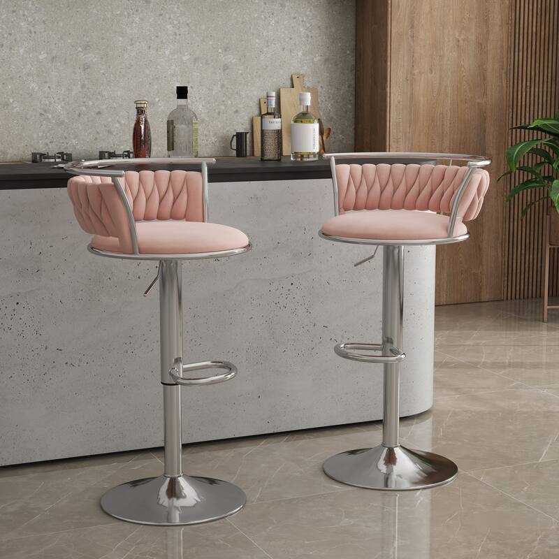Set of 2 Velvet Adjustable Swivel Bar Stools