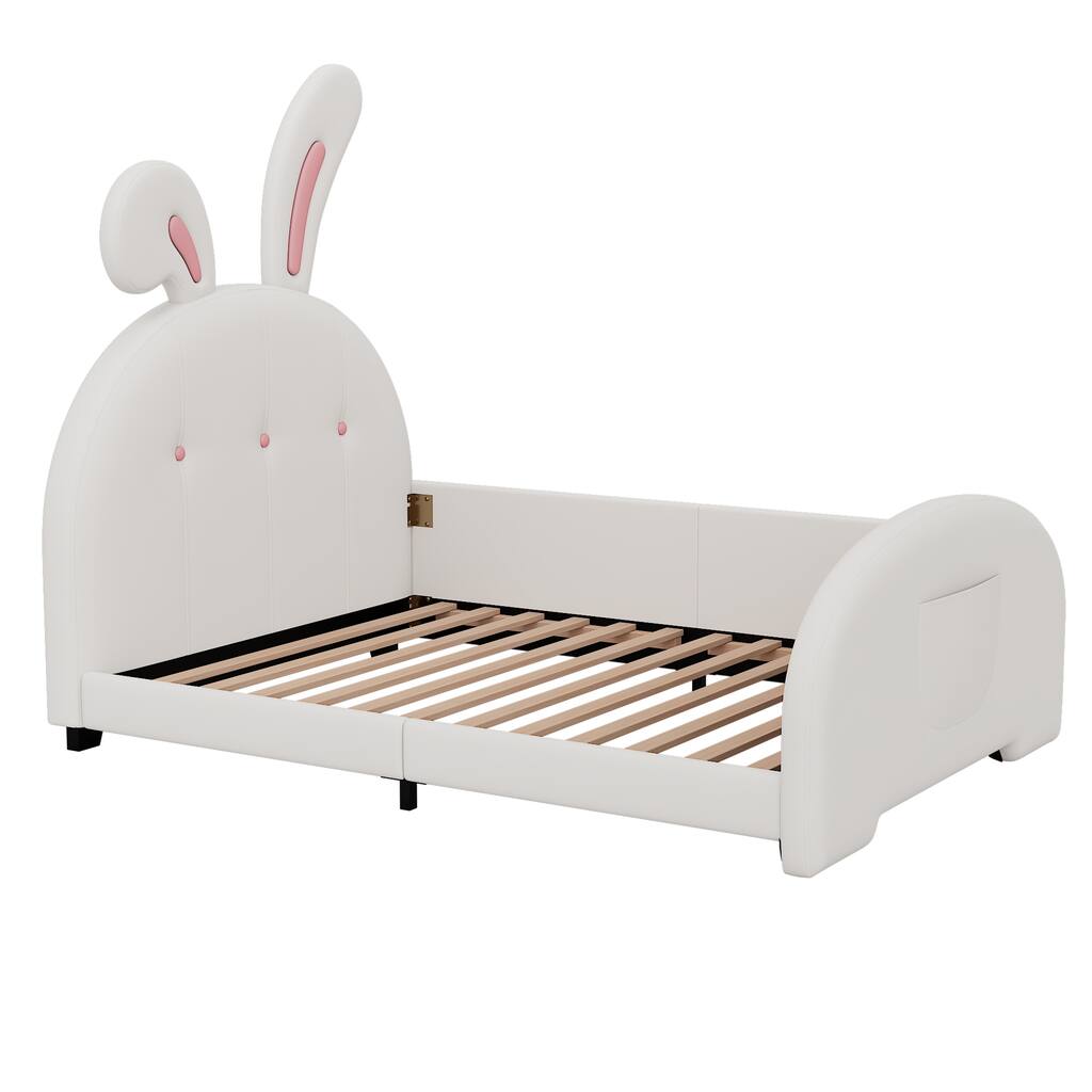Upholstered Rabbit-Shape Princess Bed ,Platform Bed with Headboard and Footboard