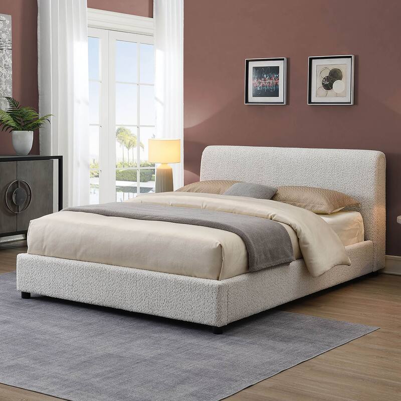 Furniture of America Vanessa Modern Boucle Upholstered Platform Bed - White - King