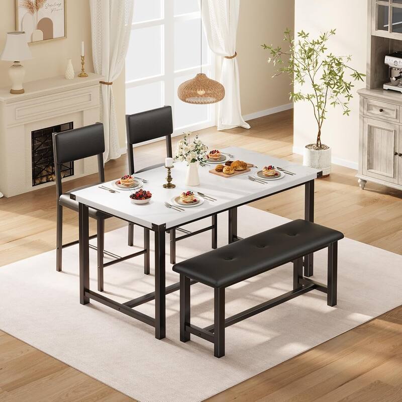 Kitchen Dining Table Set for 4 with 2 Padded Chairs and Bench for Apartment, Home