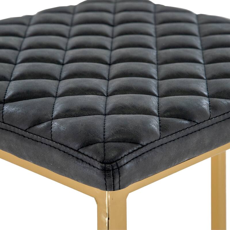 Quincy Modern Leather Barstool with Upholstered Square Seats in Gold Metal & Footrest for Home Bar & Kitchen Counter