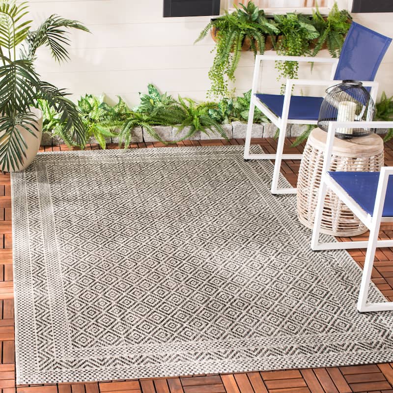 SAFAVIEH Courtyard Shari Indoor/ Outdoor Waterproof Patio Backyard Rug - 9' x 12' - Grey/Black