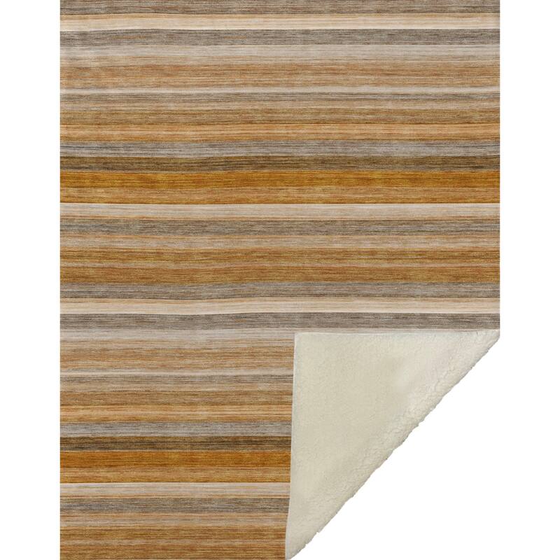 Premium Machine Washable Ombre Stripe Sherpa Throw Blanket