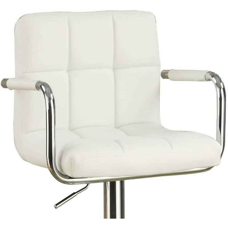 White Faux Leather Bar Stool Counter Height Chairs Set Of 2 Adjustable Height Kitchen Island Stools Armrest Chairs