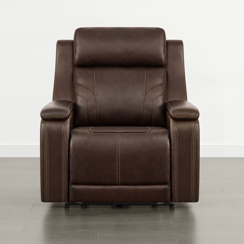 Spruce & Spring Dual Motors Genuine Leather Power Lay Flat Recliner with Power Headrest