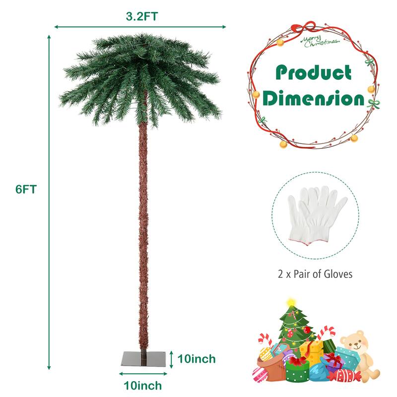 Gymax 6FT Artificial Palm Christmas Tree Pre-Lit Decor Tree w/ PVC