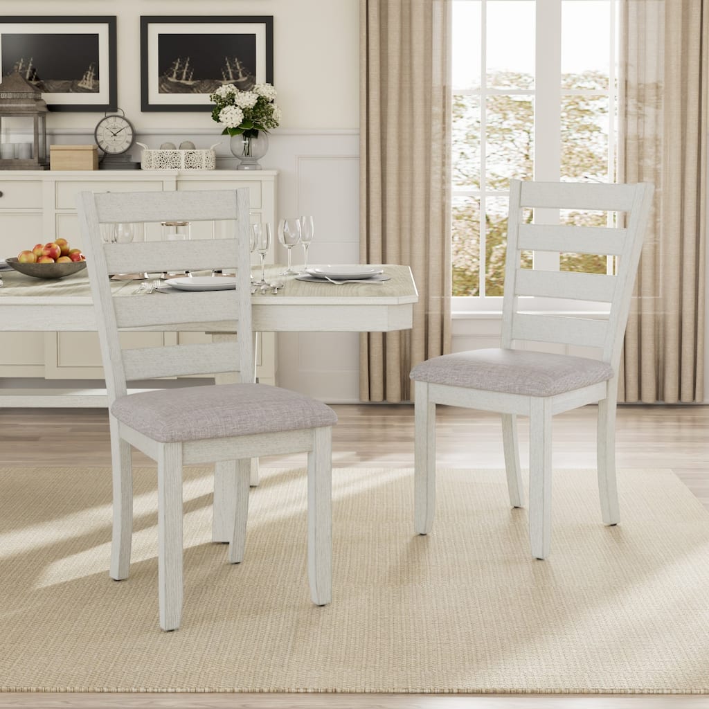 VECELO Solid Wood Dining Chairs Set of 2/4/6 with Linen Fabric Seating