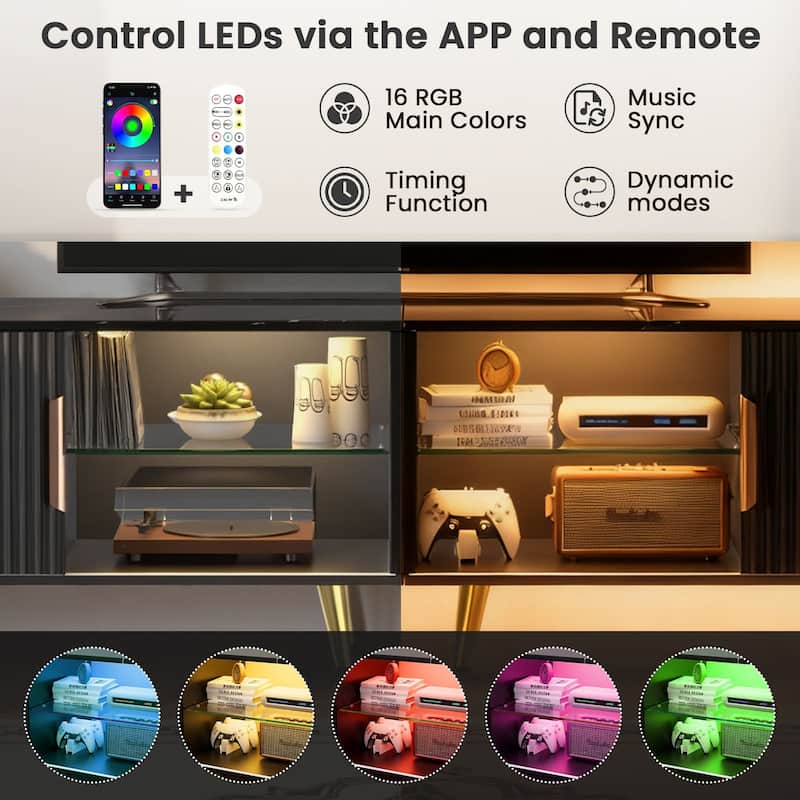 Meyreso 2-Piece Modular TV Stand and Coffee Table Set with Wave Pattern Doors & Adjustable Glass Shelf - 78 inches