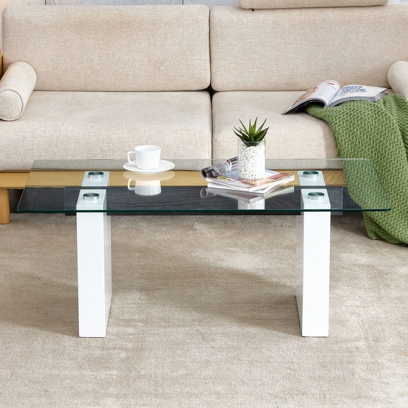 43.3" Length Tempered Glass Coffee Table with MDF Legs