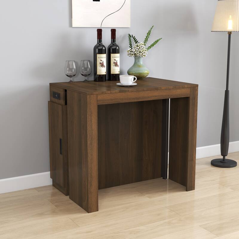 Modern Multifunctional Extendable Dining Table With Outlet,Space Saving Expanding Table With Storage
