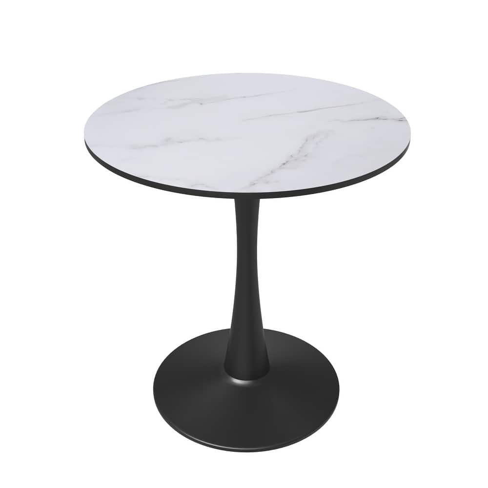Bristol 24" MDF Wood Top Round Dining Table for 4 with Black Steel Pedestal Base for Kitchen & Dining Room