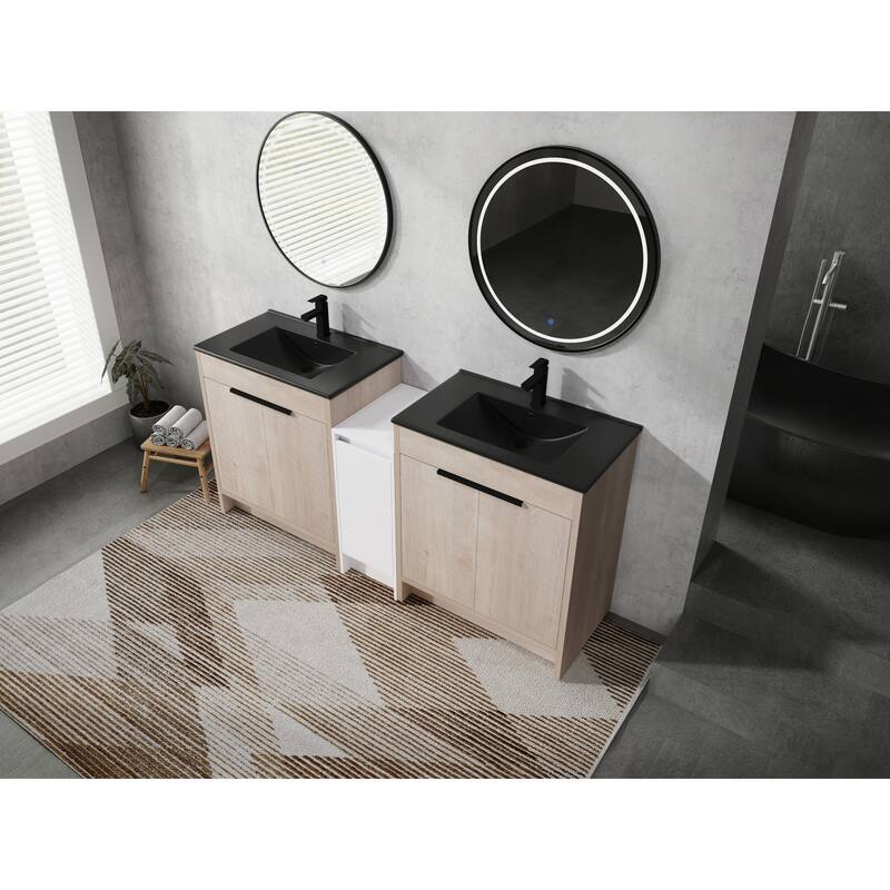 72" Freestanding Bathroom Vanity Set with Adjustable Storage Cabinets, Black Ceramic Sink