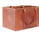 preview thumbnail 15 of 18, Brown Leather Handmade Box Style Single Slot Magazine Holder with Detail Stitching and Curved Handles