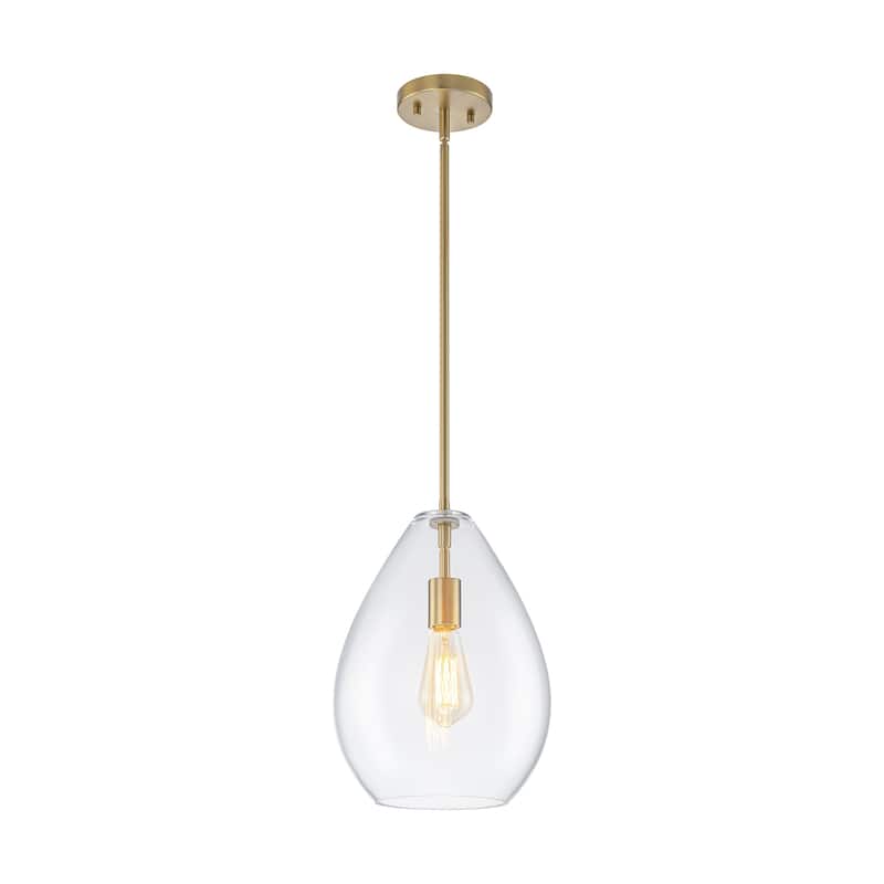 1-Light Modern Industrial Kitchen Island Pendant Light with Clear Olive-Shaped Glass Shade
