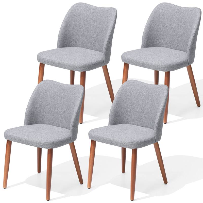 Modern Upholstered Dining Chairs with Padded Seat and Wood Legs - Light Grey - 4PC