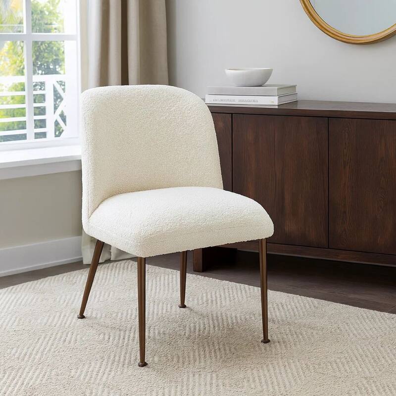 Zame 20 Inch Dining Chair, Soft White Boucle Fabric, Set of 2, Curved Back